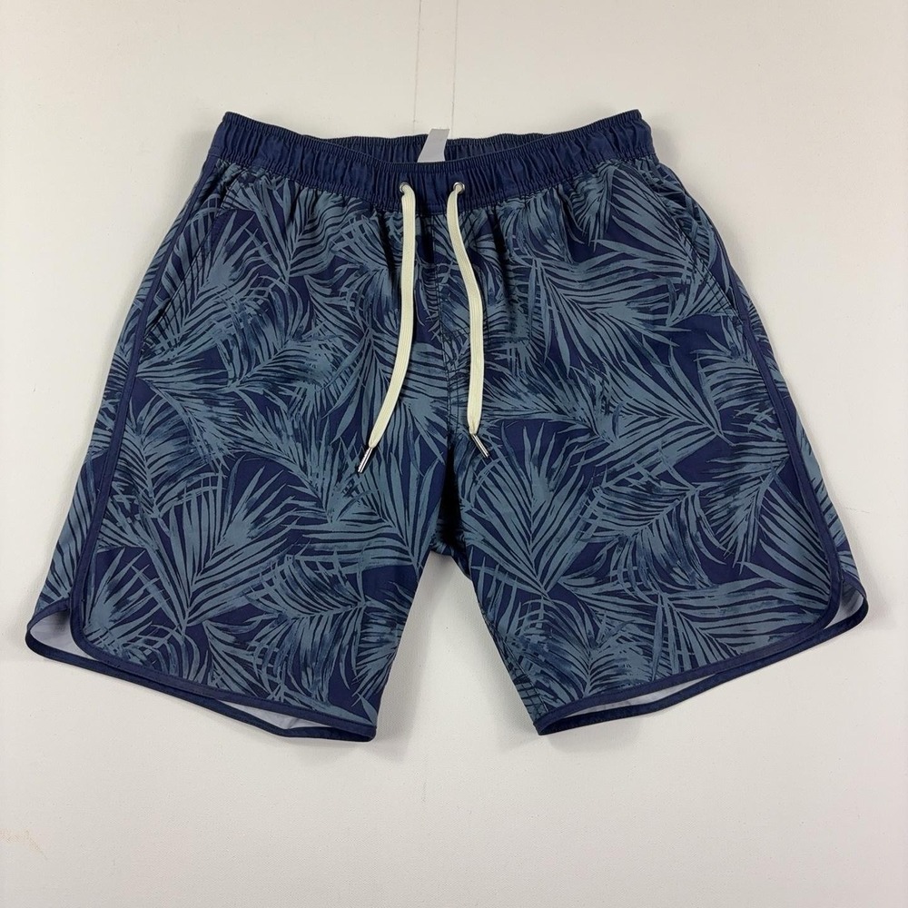 Fair Harbor Swim Shorts Mens Medium Blue Palm Leaf Trunks Lined Drawstring